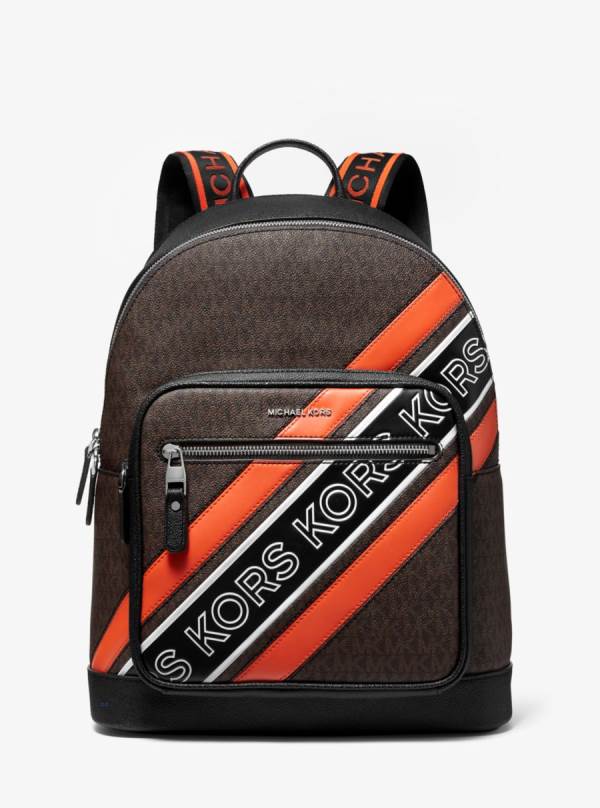 Panske Batohy Michael Kors Hudson Logo Embossed Stripe Hnede / Oranžové - Tasky Michael Kors Slevy | KIFAW-7962